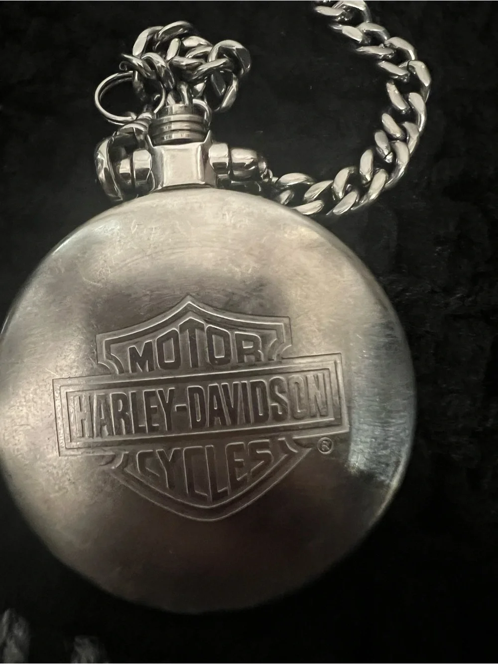 Harley-Davidson Brushed Silver Pocket Watch Pendant with Chain
