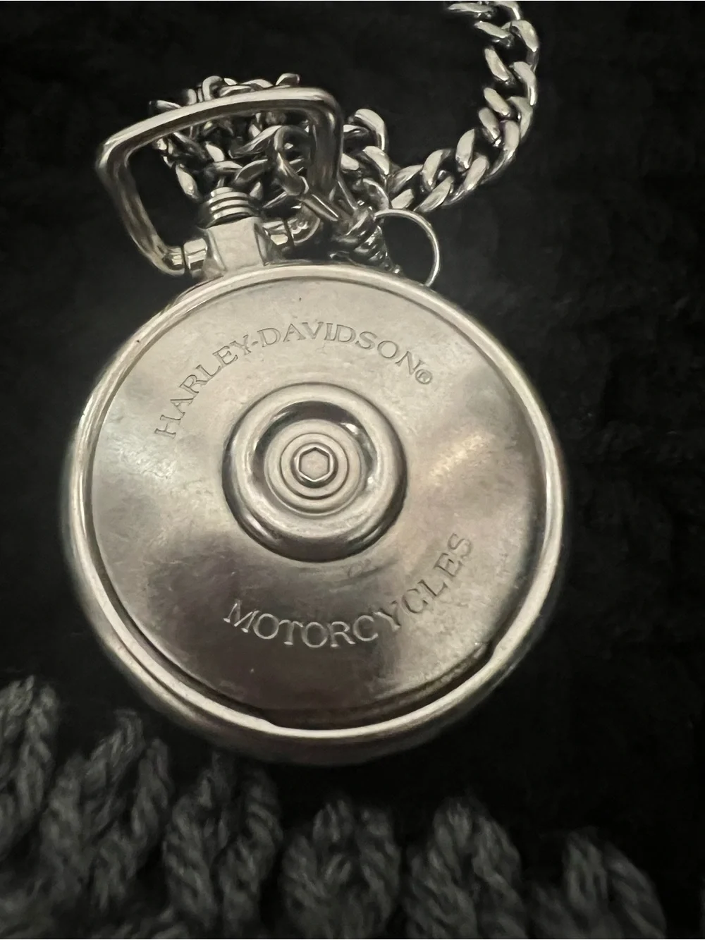 Harley-Davidson Brushed Silver Pocket Watch Pendant with Chain