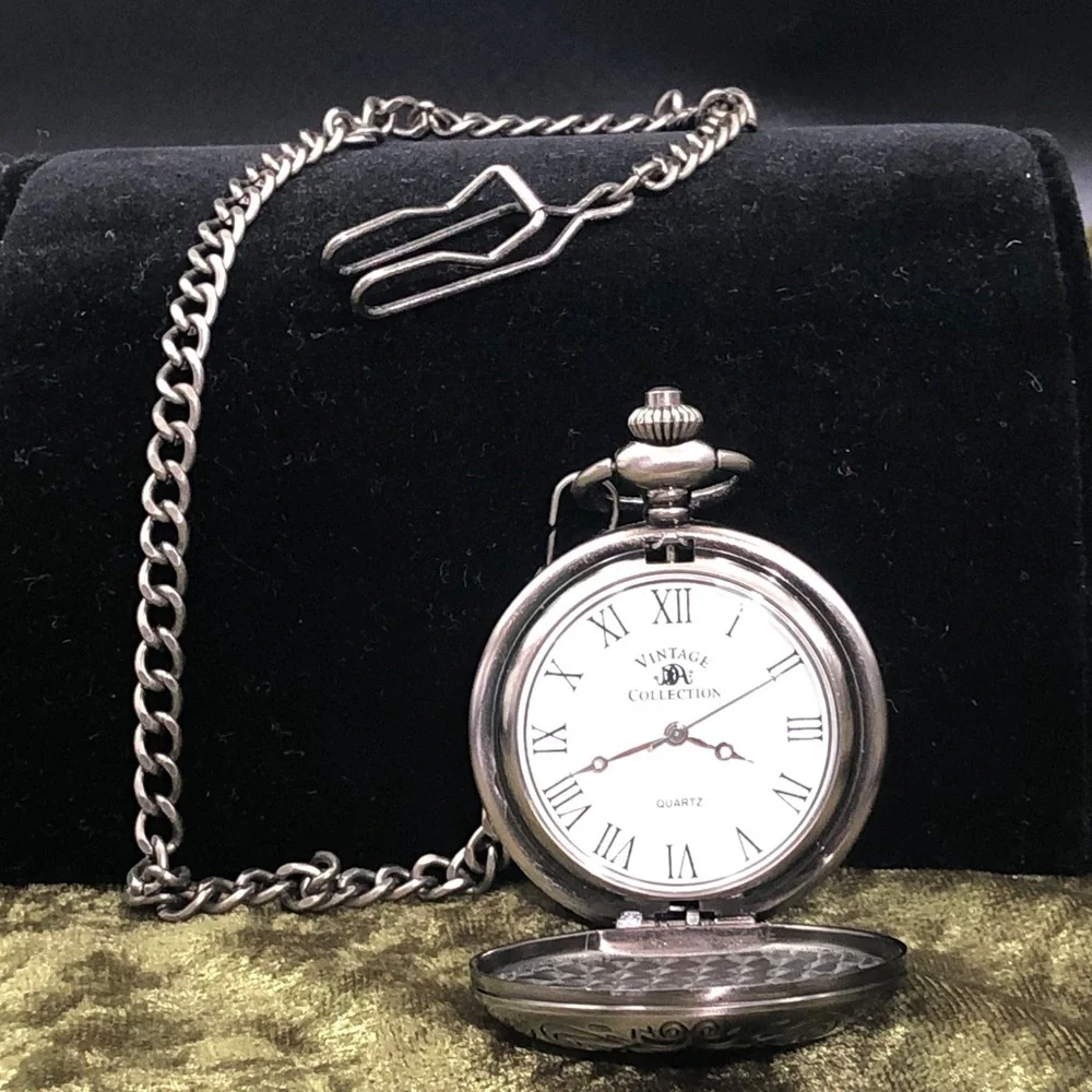 Silver Tone Pocket Watch with Chain - Chicago NWOT