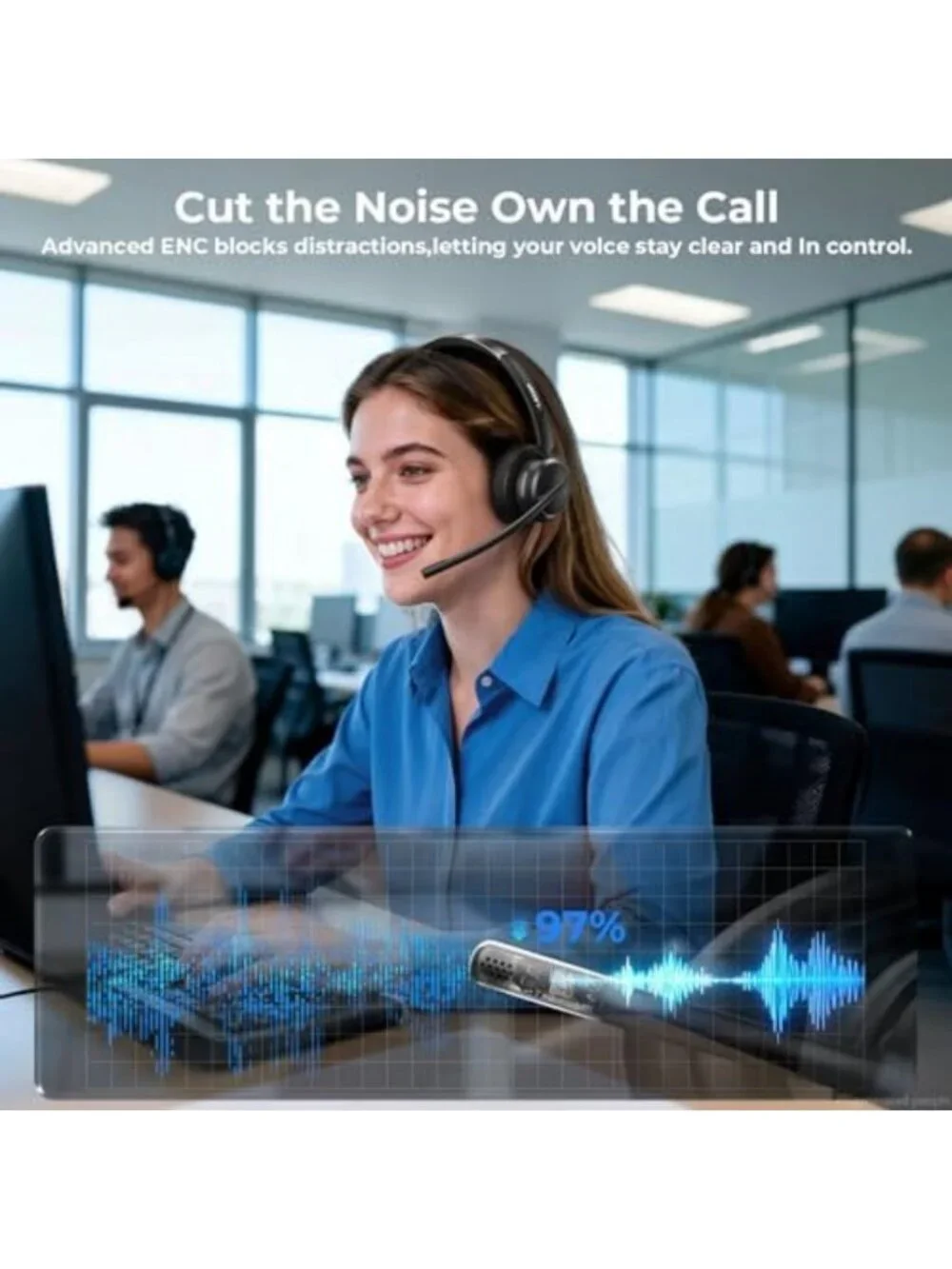 Bluetooth 6.0 Wireless Headset with AI Noise Cancelling Mic & 65H Battery Life