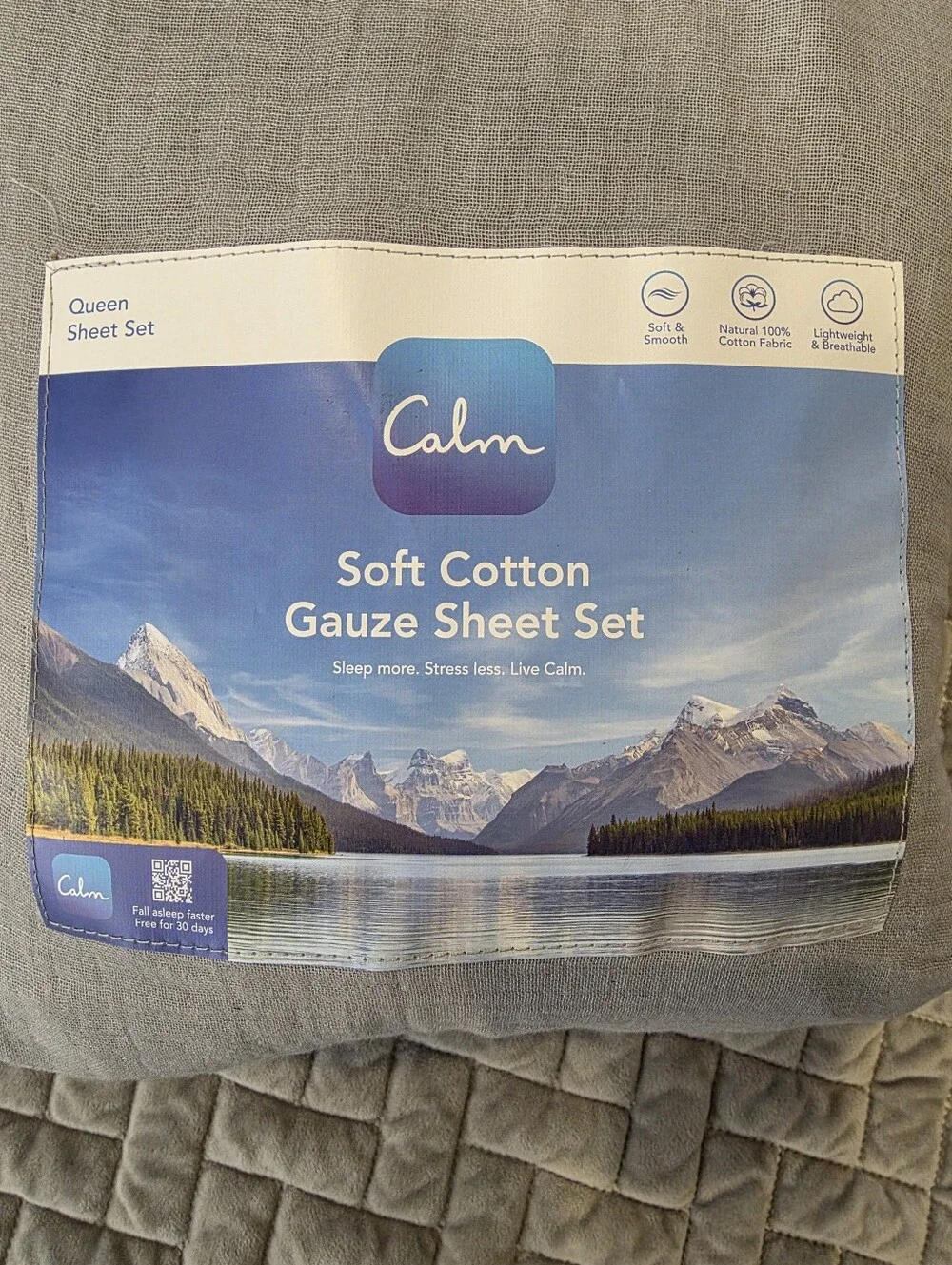 4pc Calm Queen Gauze Sheet Set Stone Grey