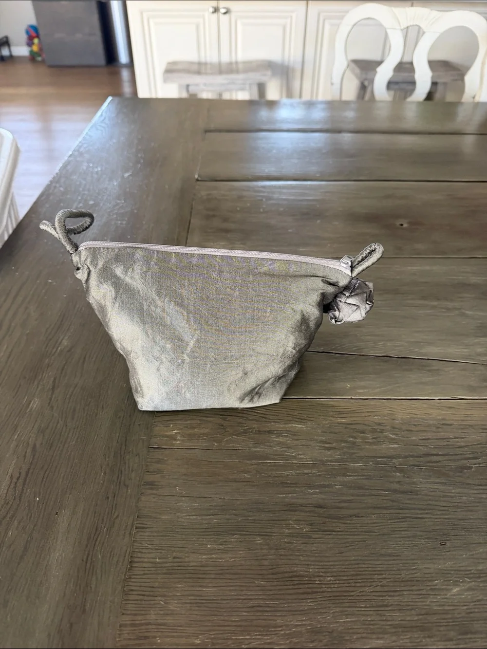 Clamar 100% Silk Silver Metallic Zip Pouch Bag - Women Bags