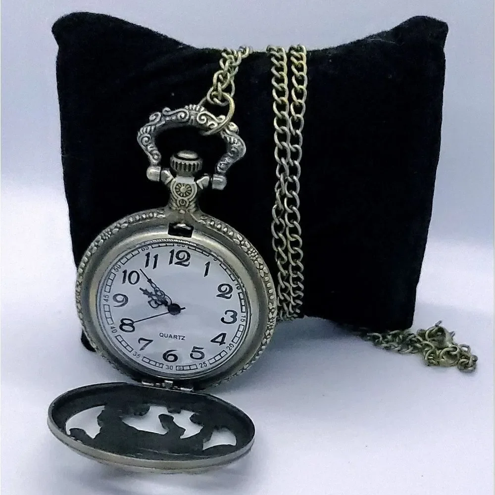 Horse Pocket Watch Antique Bronze Raised Stallion Quartz Chain Western Vintage
