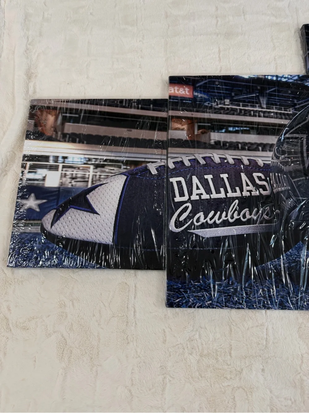 Dallas Cowboys Football Helmet and Ball CANVAS Wall Art - Blue and Silver