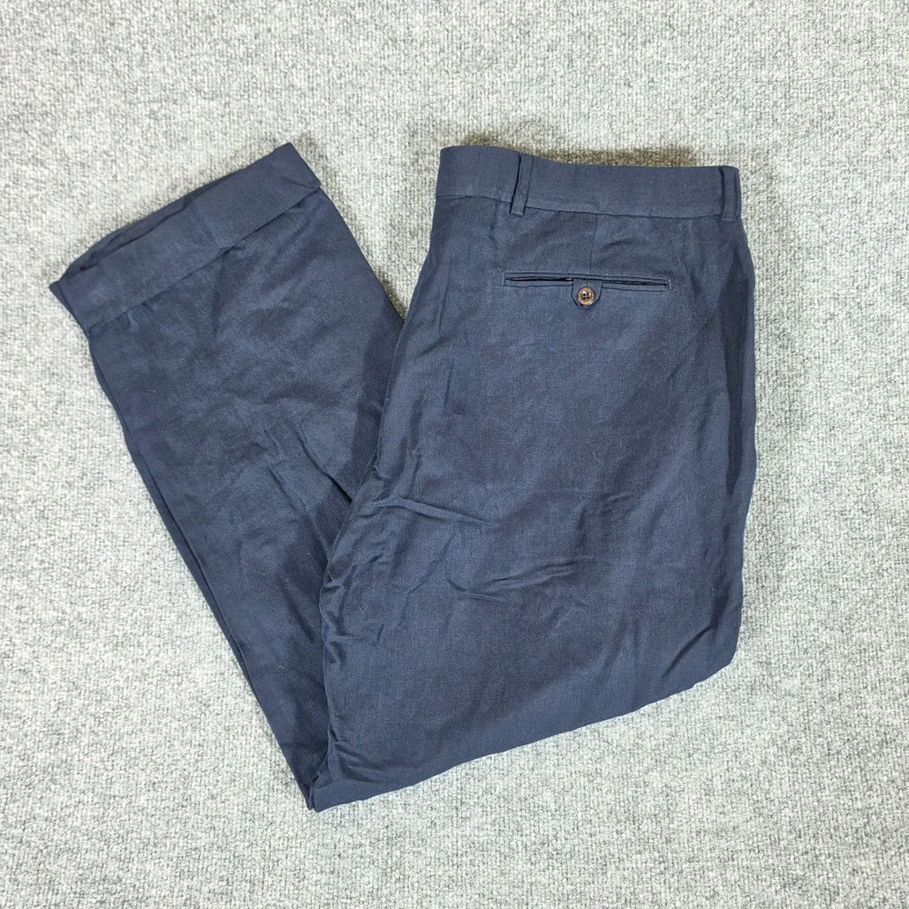 Polo Ralph Lauren Classic Fit Navy Linen Silk Cotton Cuffed Pants Mens 40/32