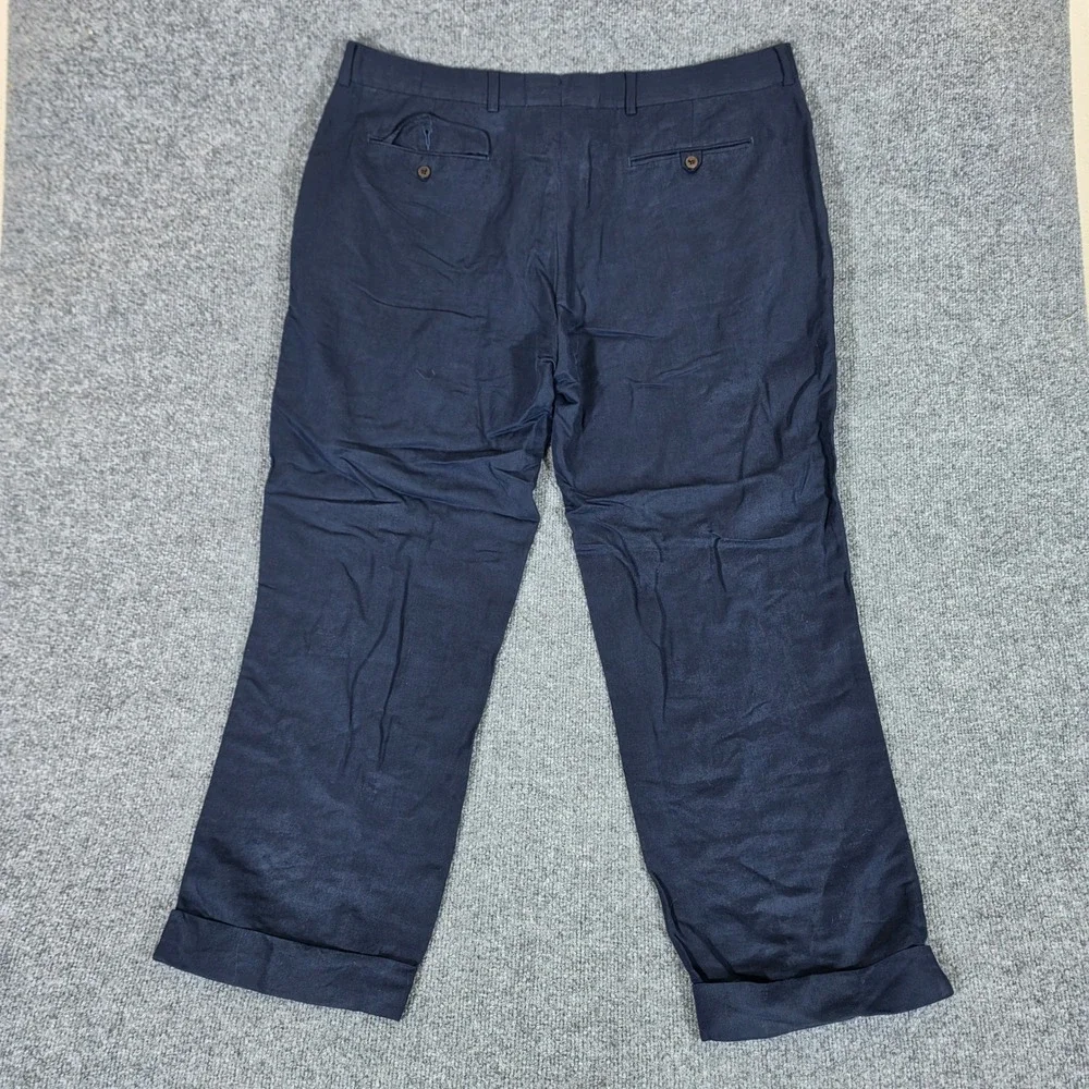 Polo Ralph Lauren Classic Fit Navy Linen Silk Cotton Cuffed Pants Mens 40/32