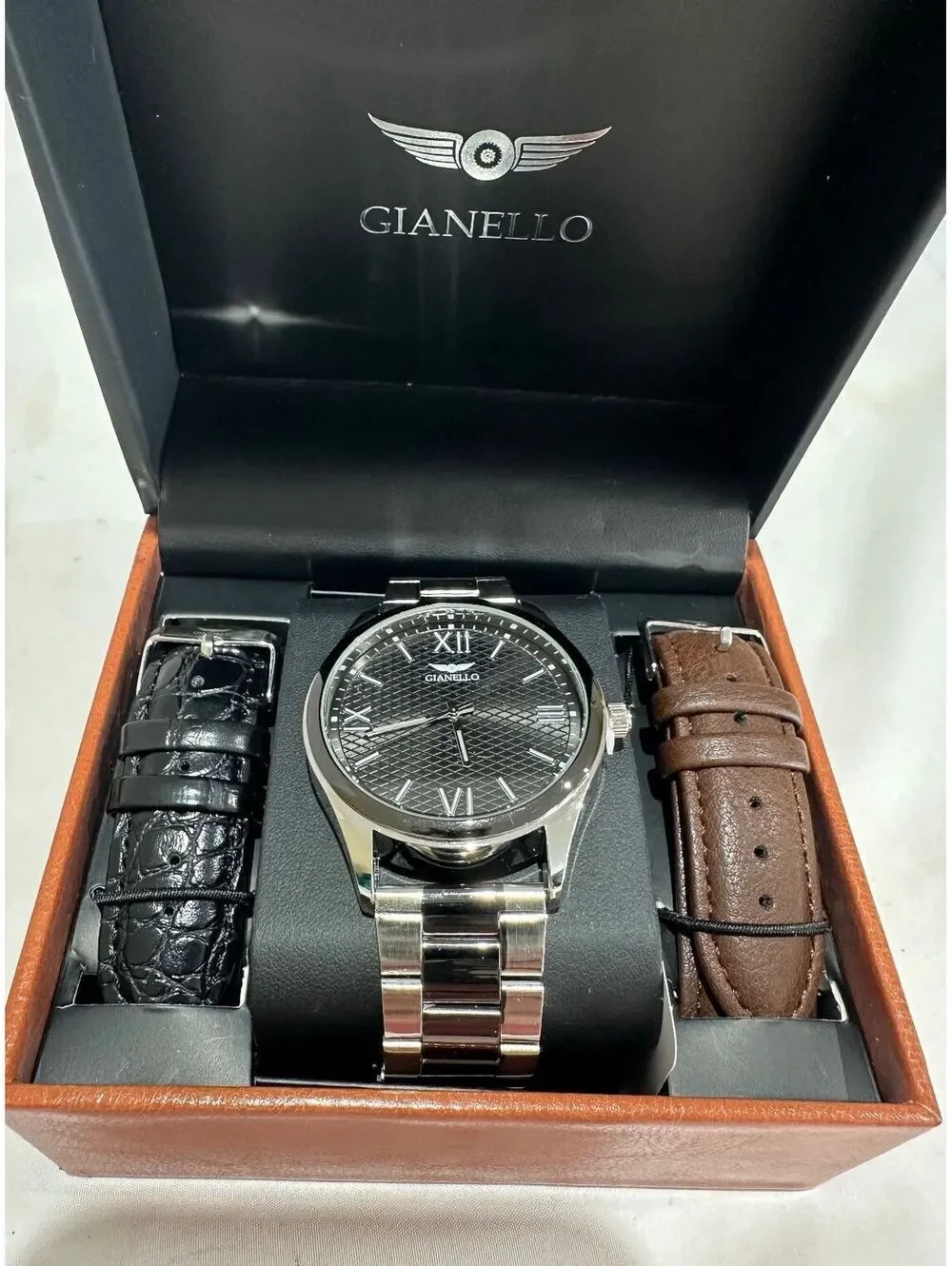NEW Gianello Men's Wristwatch Interchangeable Strap Set Italian Design Watch BL