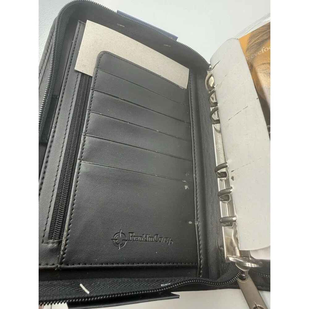 Franklin Covey Black Premium Leather Planner Starter Set Zippered Compact