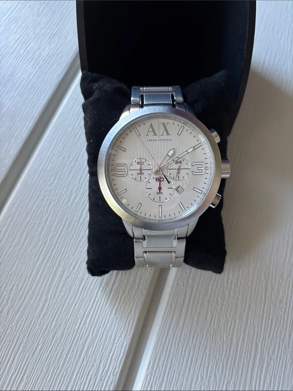 Armani Exchange Silver Men's Stainless Steel Chronograph Watch needs battery