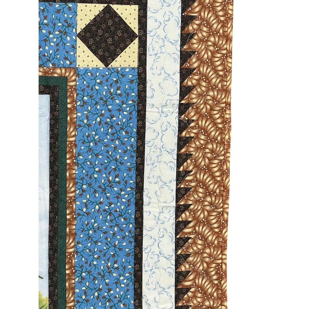 Handmade Children Flying Kite Quilt Wall Hanging‎ 32x34 Blue Brown