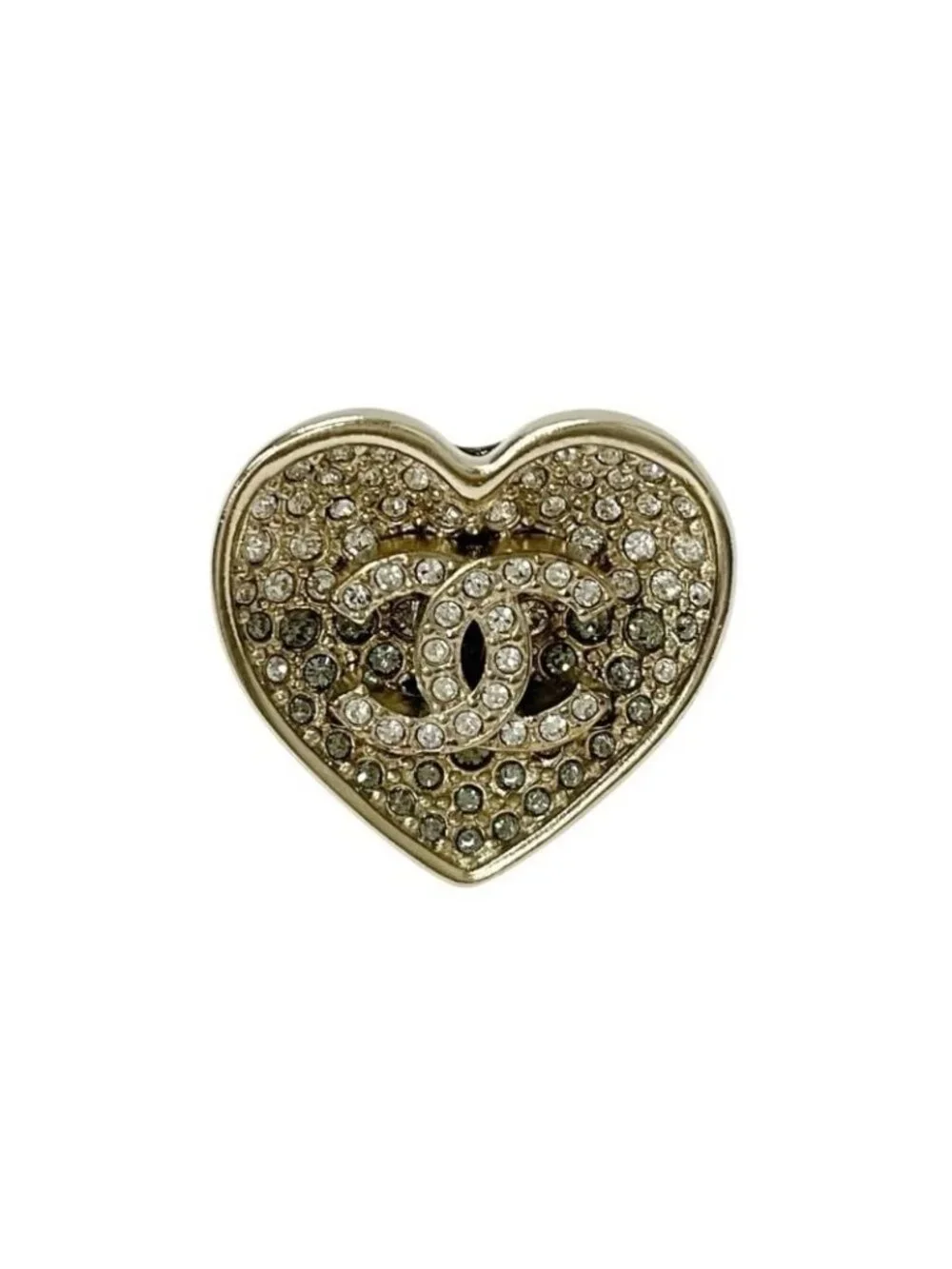 Chanel Ring Gold Black Coco Mark Heart Rhinestone