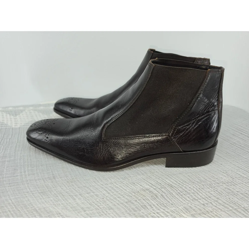 Vero Cuoio Mens Dark Brown Leather Medallion Toe Chelsea Boots Made in Italy 43