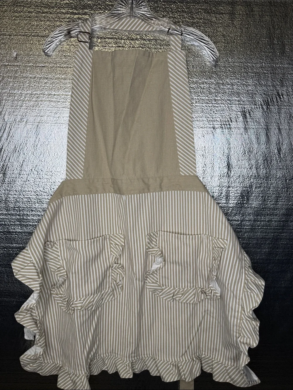 My Texas House Striped Apron Dress in Beige and White