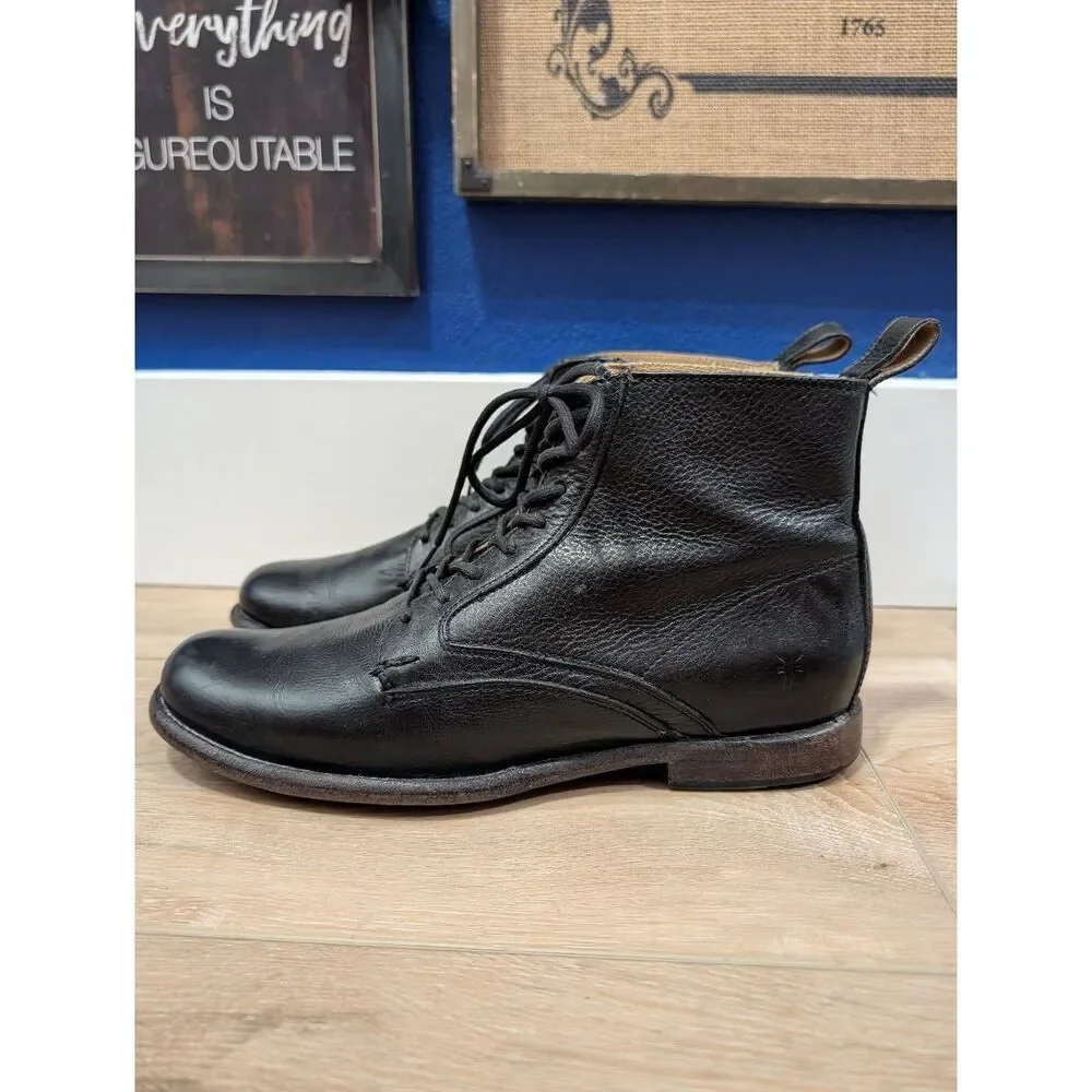 Frye Black Pebbled Leather Phillip Lace-Up Boots Mens 8.5 D Mexico