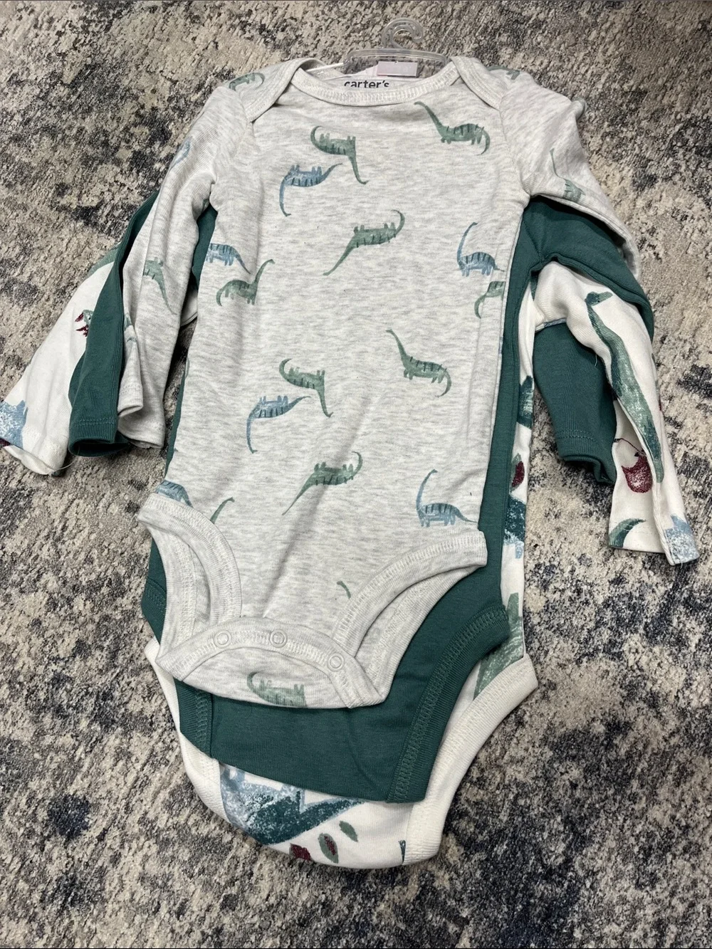 Carter's White & Green Dinosaur Long-Sleeve One-Piece Set