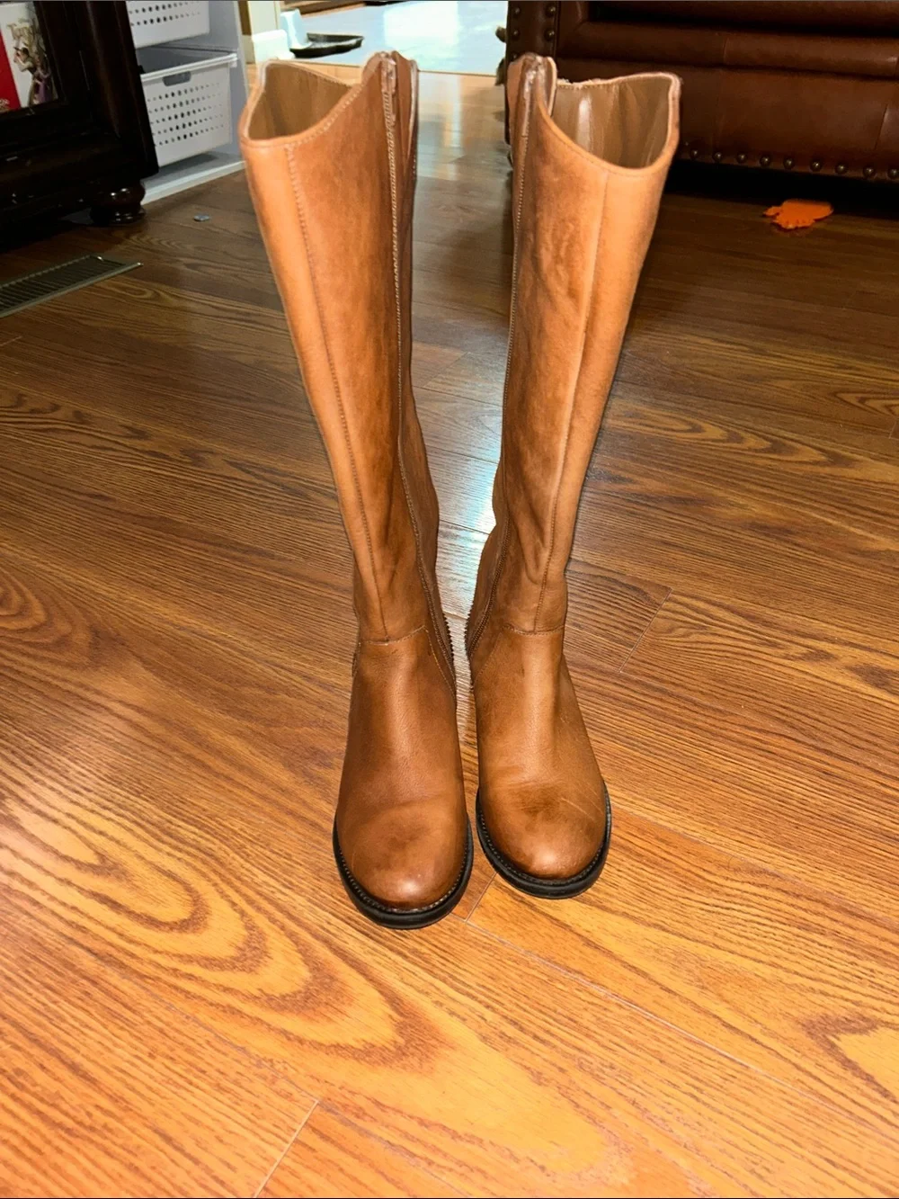 Arturo Chiang Soft Leather Tall Knee High Riding Boots in Cognac Brown Size 6.5