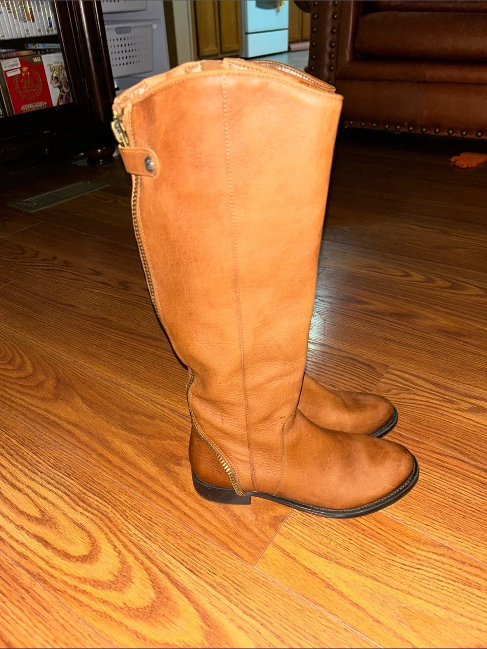 Arturo Chiang Soft Leather Tall Knee High Riding Boots in Cognac Brown Size 6.5