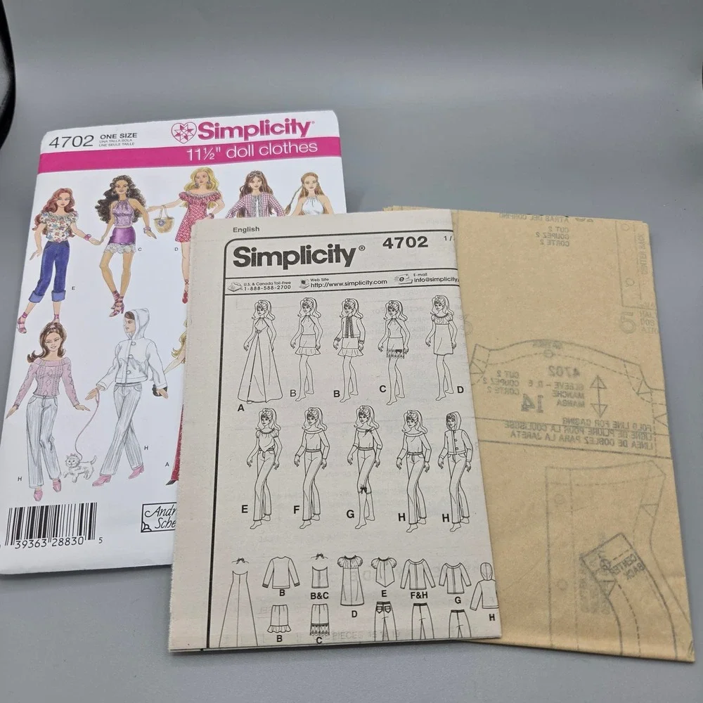 Simplicity 4702 Andrea Schewe 11.5 Fashion Doll Clothes Sewing Pattern Y2K