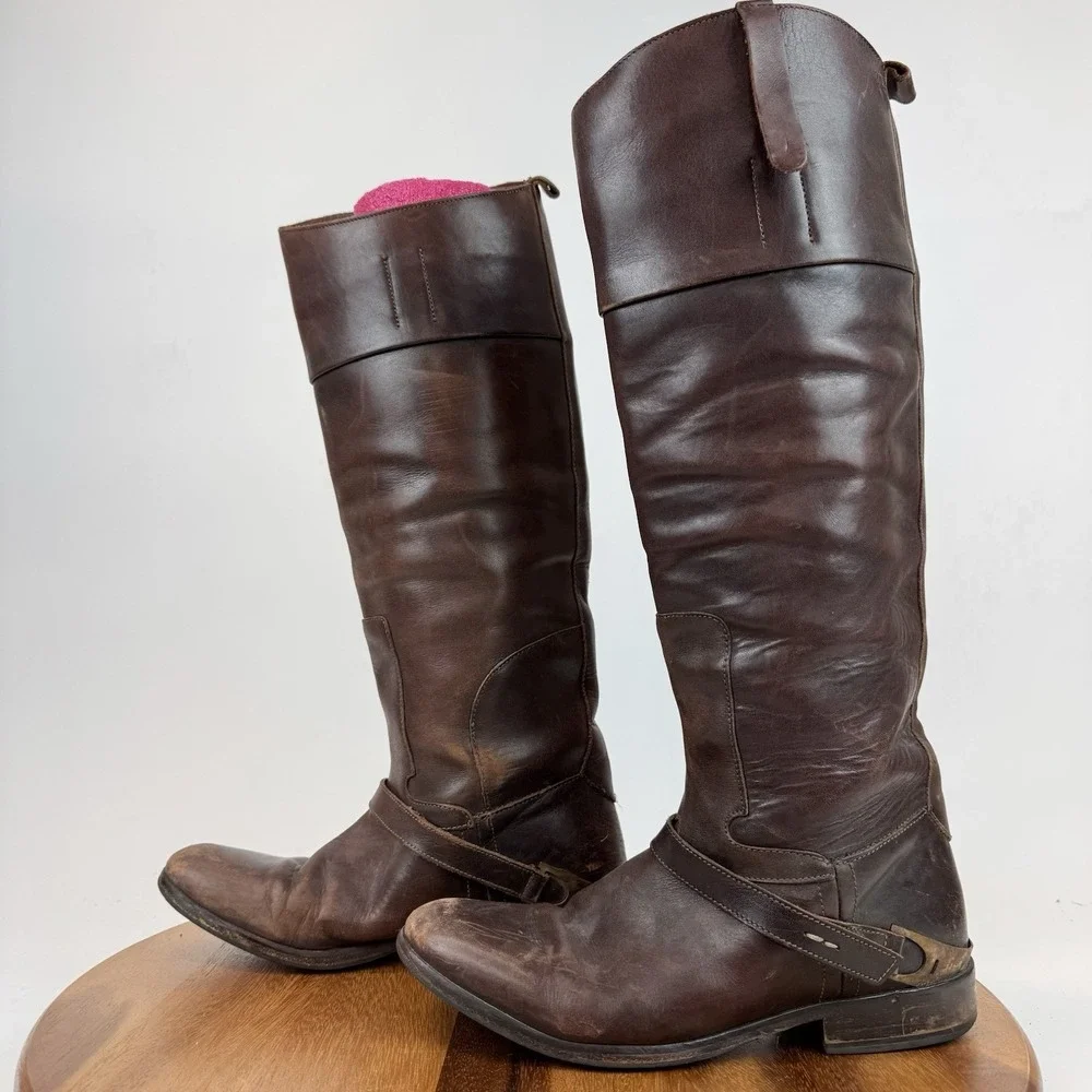 Womens Golden Goose Charlye Brown Leather Tall Knee High Riding Boots Size EU 38