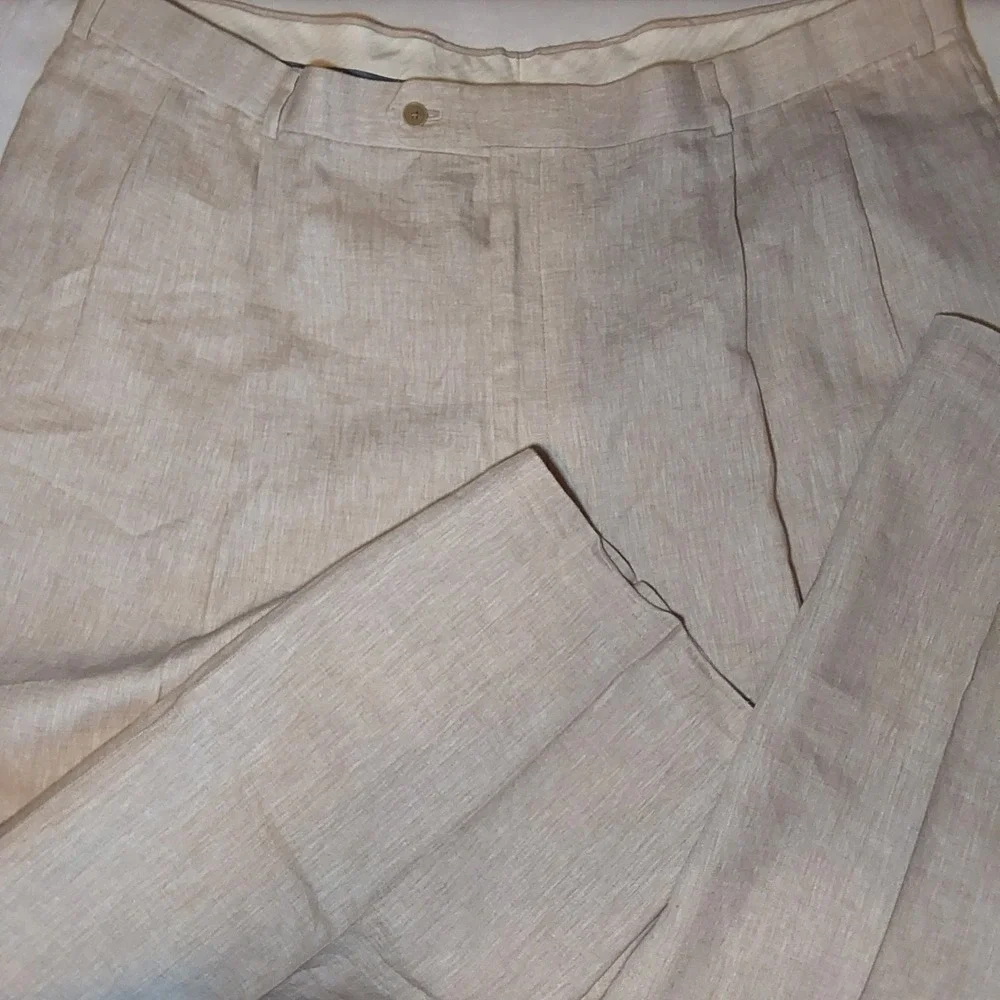 Joseph Abboud Men's 45 x 30 100% Linen Straight‎ Leg Beige Tan Dress Pants