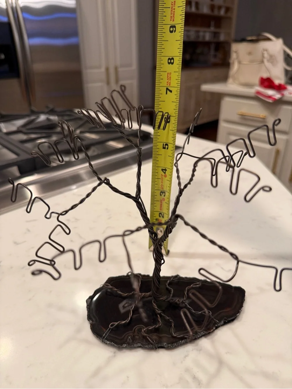 Vintage Wire Tree Jewelry Earring Holder Agate Slice Base Handmade Display