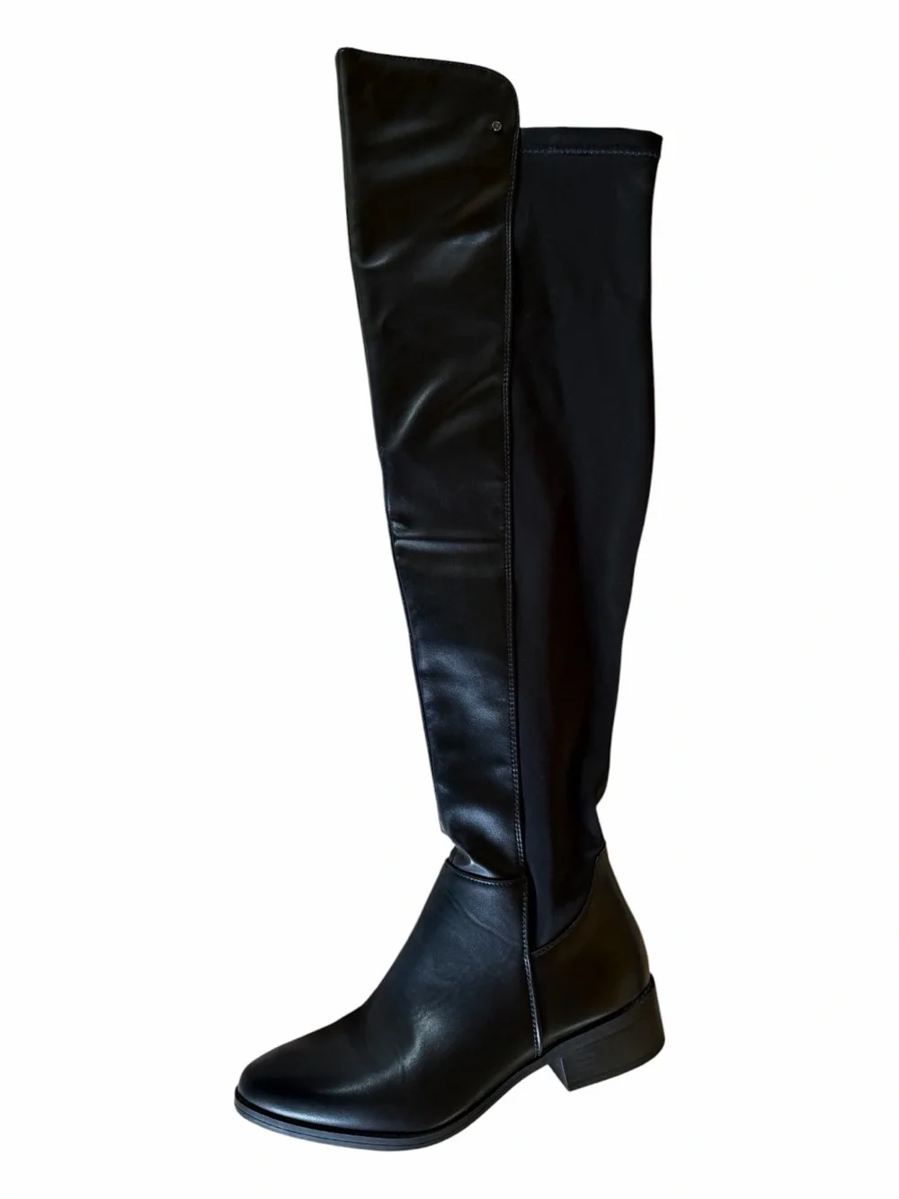 French Connection Black Over-the-Knee Stretch & Leather-Look Boots