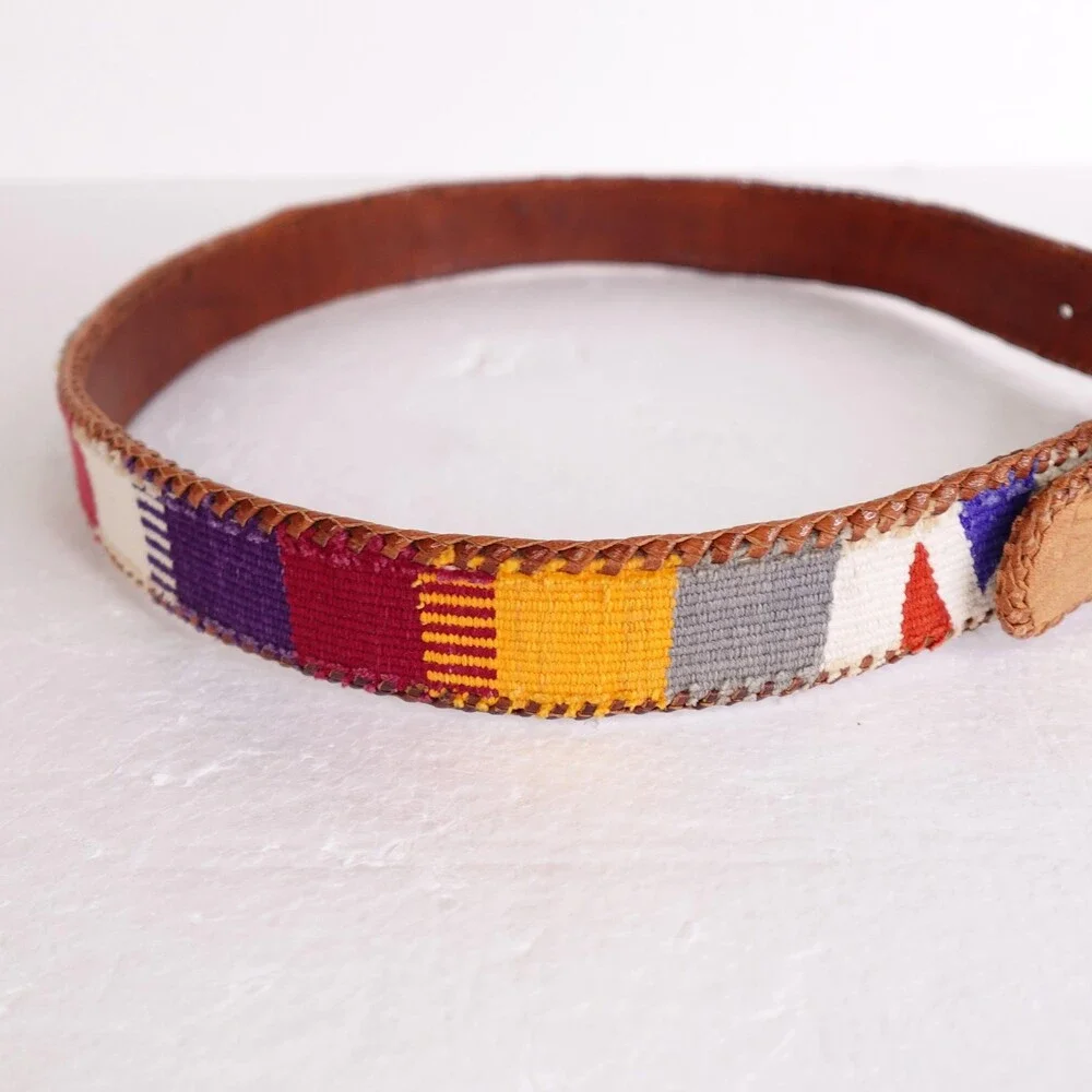 Vintage Woven Leather Belt Mens 32 Southwestern Tooled Boho Western 90s