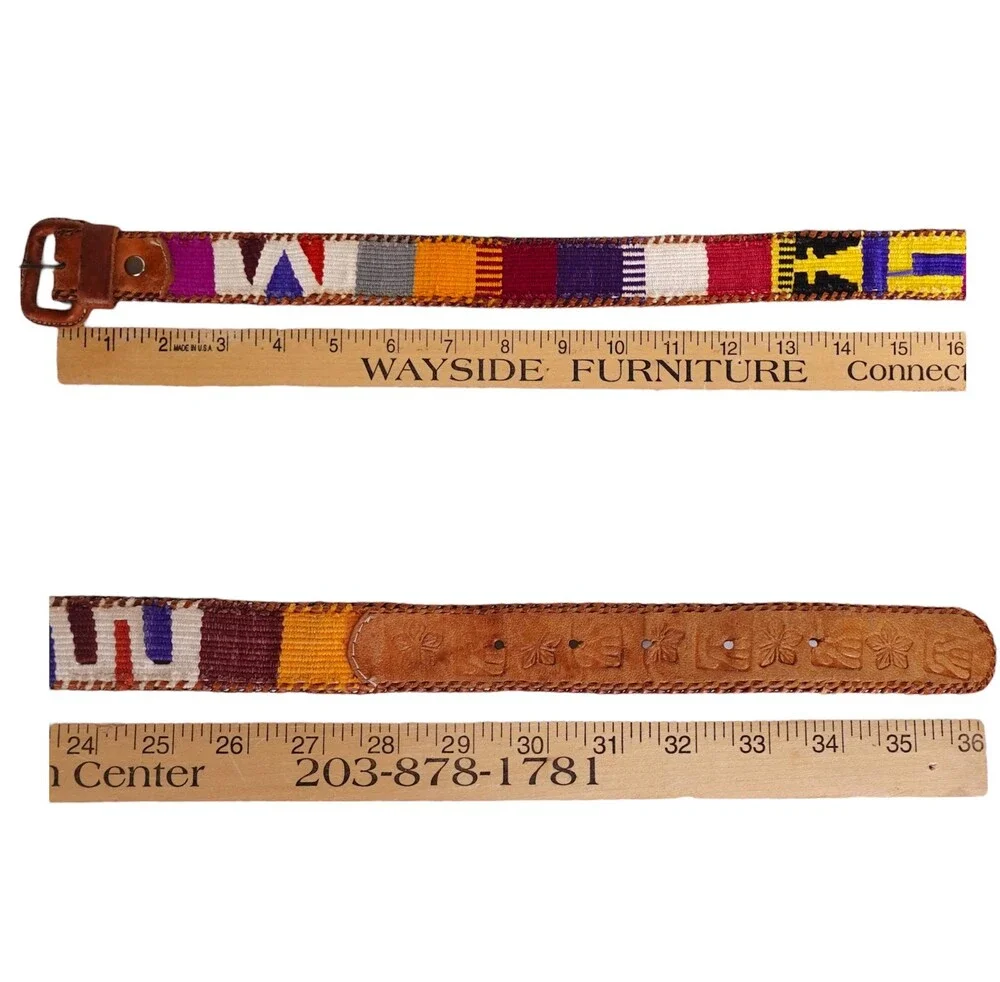 Vintage Woven Leather Belt Mens 32 Southwestern Tooled Boho Western 90s
