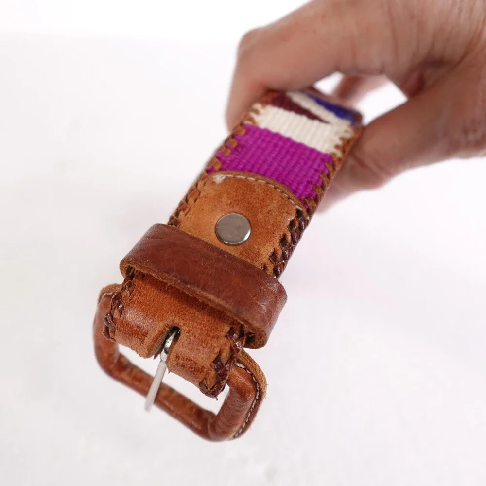 Vintage Woven Leather Belt Mens 32 Southwestern Tooled Boho Western 90s