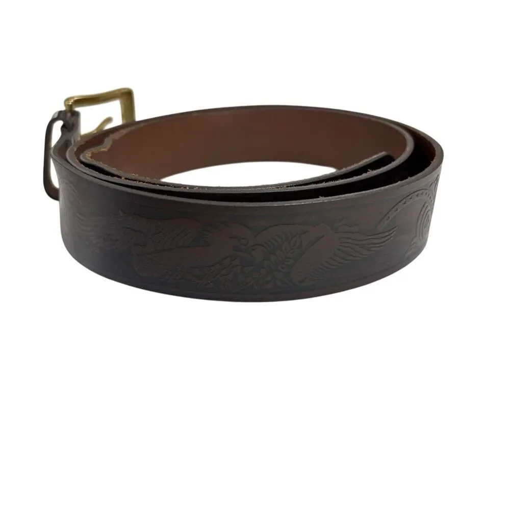 Embossed Leather Belt Brown & Gold Wrangler