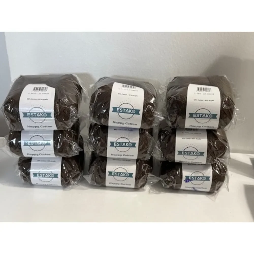 Bag of 9 Estako Skeins Happy Cotton 50g 198 yrds. 60% Cotton 40% Acrylic Brown