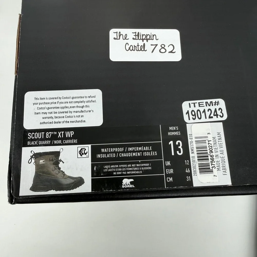 Sorel Scout 87 XT WP Mens 13 Black Quarry Waterproof Insulated Winter Boots‎ NEW