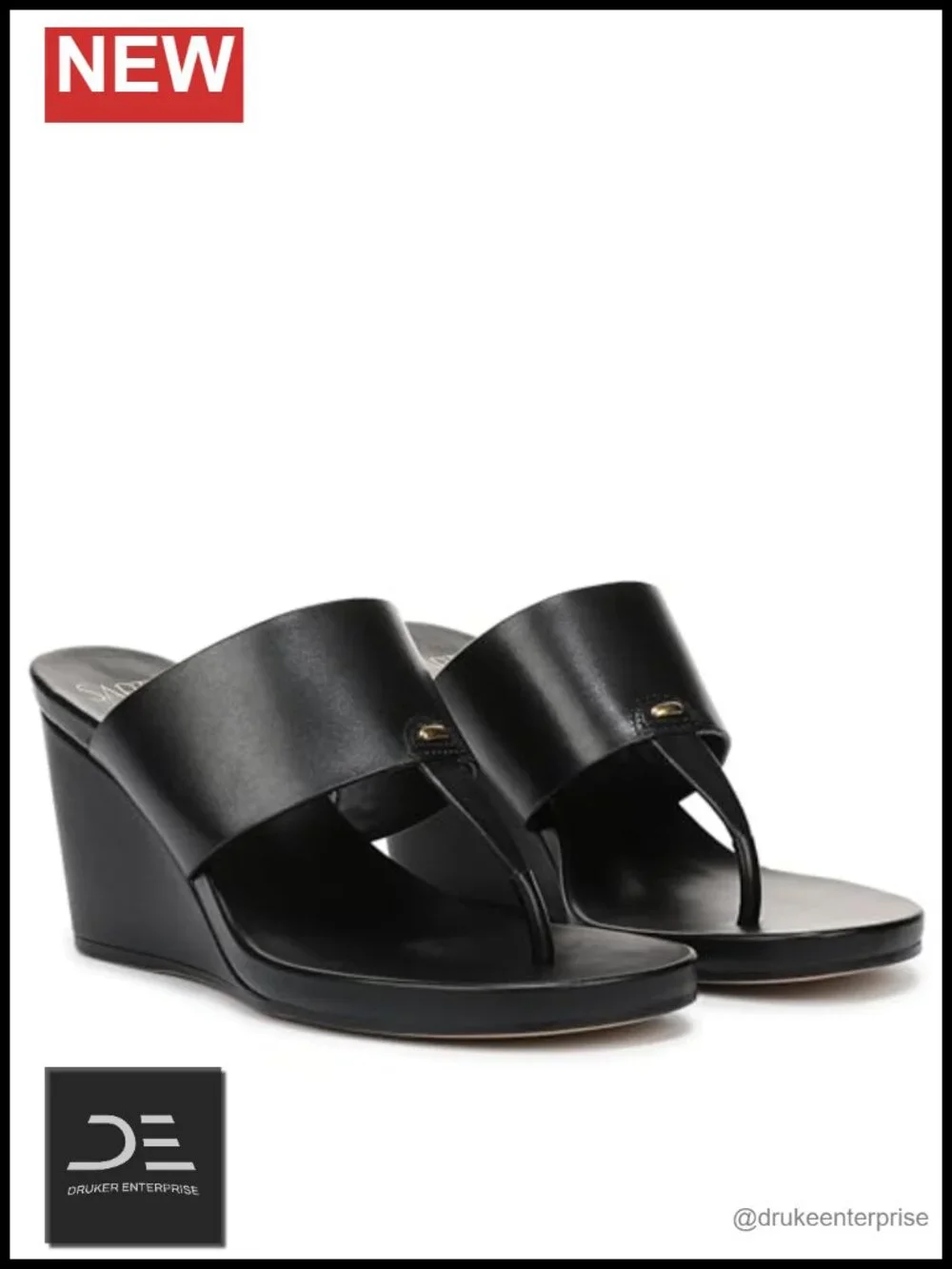 Franco Sarto Women's Leather Wedge Sandals Pointed Toe Slip On 3 Inch Heel