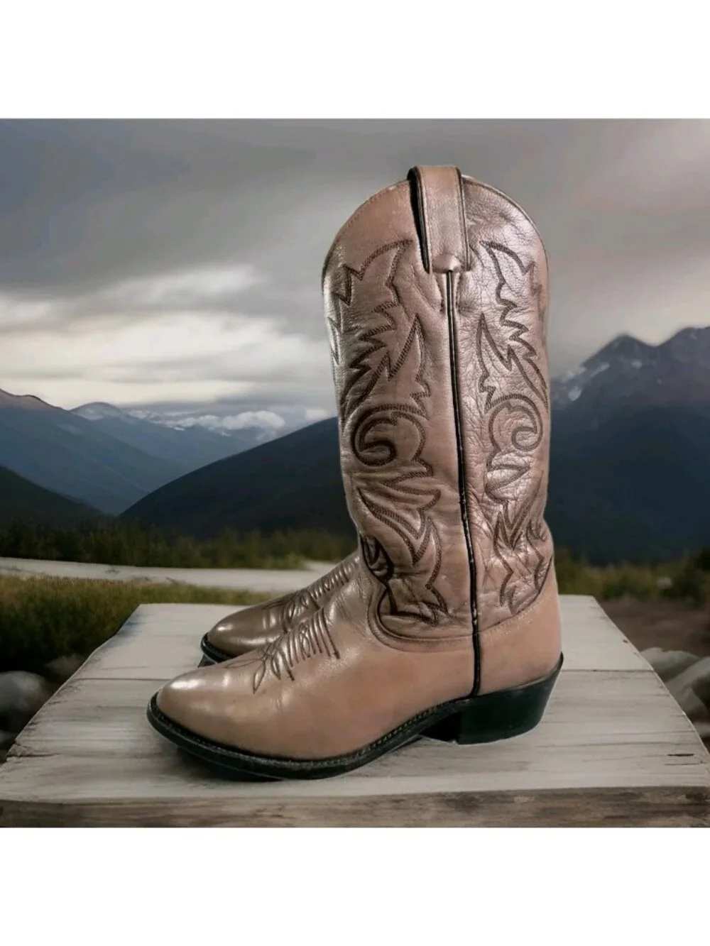Men's 7.5 EE Justin Boots Brown Embroidered Leather Western Cowboy Boots  1450