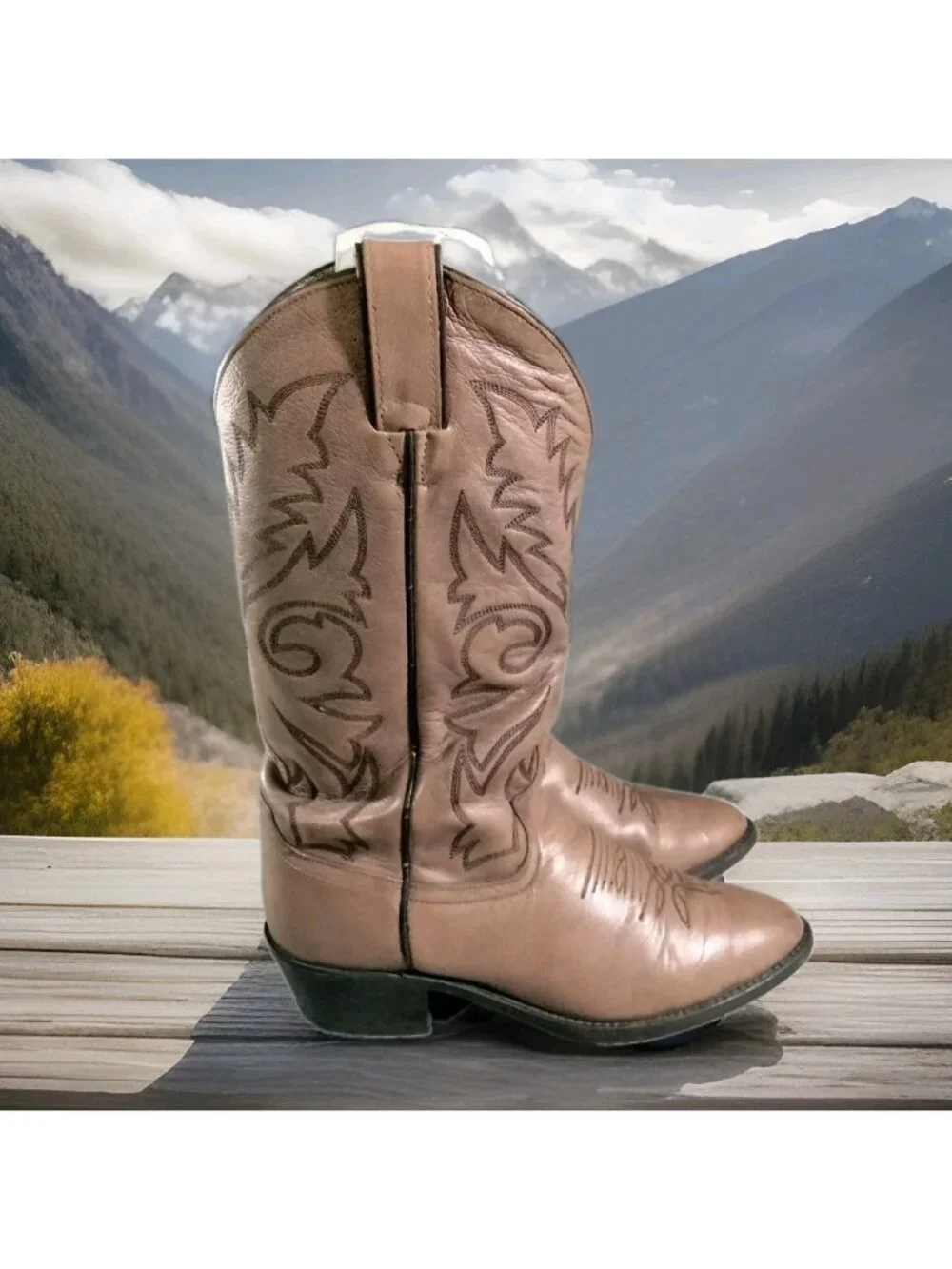 Men's 7.5 EE Justin Boots Brown Embroidered Leather Western Cowboy Boots  1450