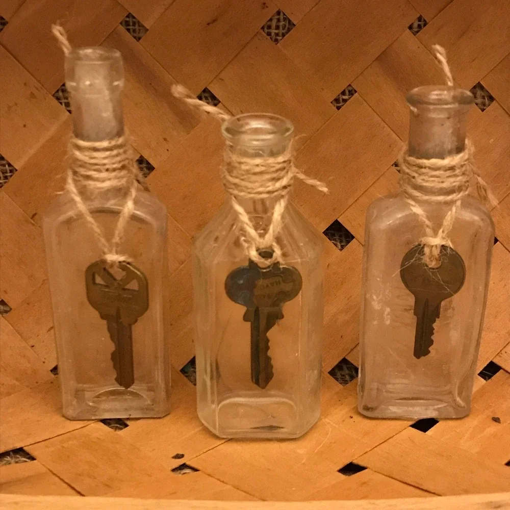 Vintage Antique, Apothecary Bottles with Vintage Key, Steampunk Wedding Decor #8