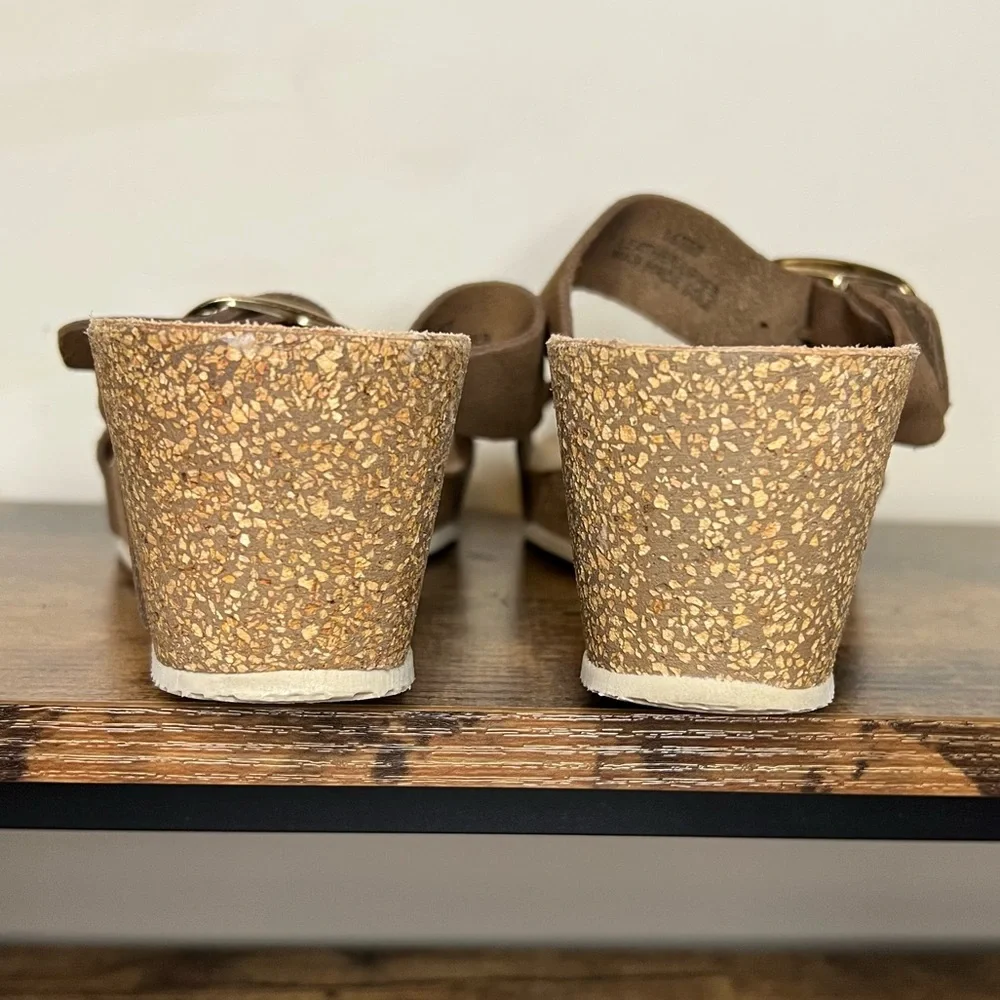 Bio‎ Green Cork Wedge Brown Leather Double Strap Made in Spain women's 40 8.5