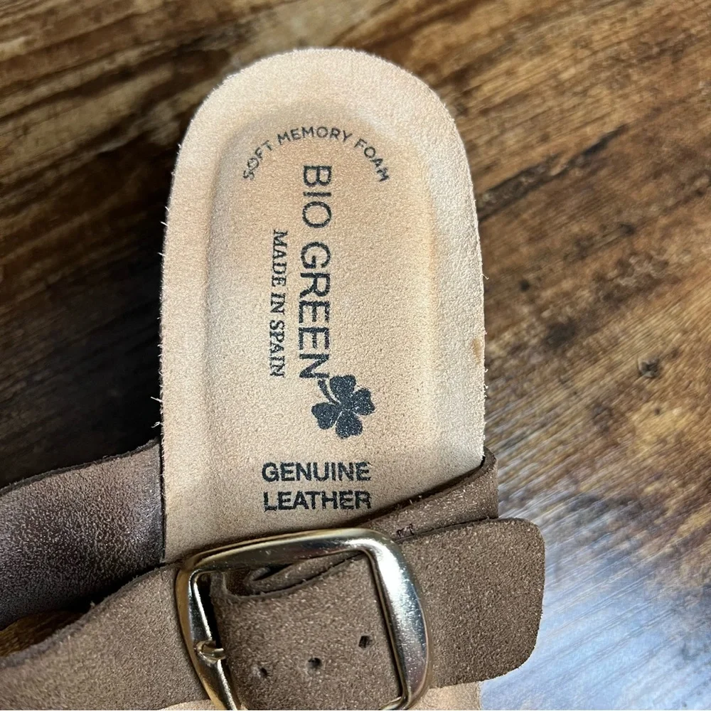 Bio‎ Green Cork Wedge Brown Leather Double Strap Made in Spain women's 40 8.5
