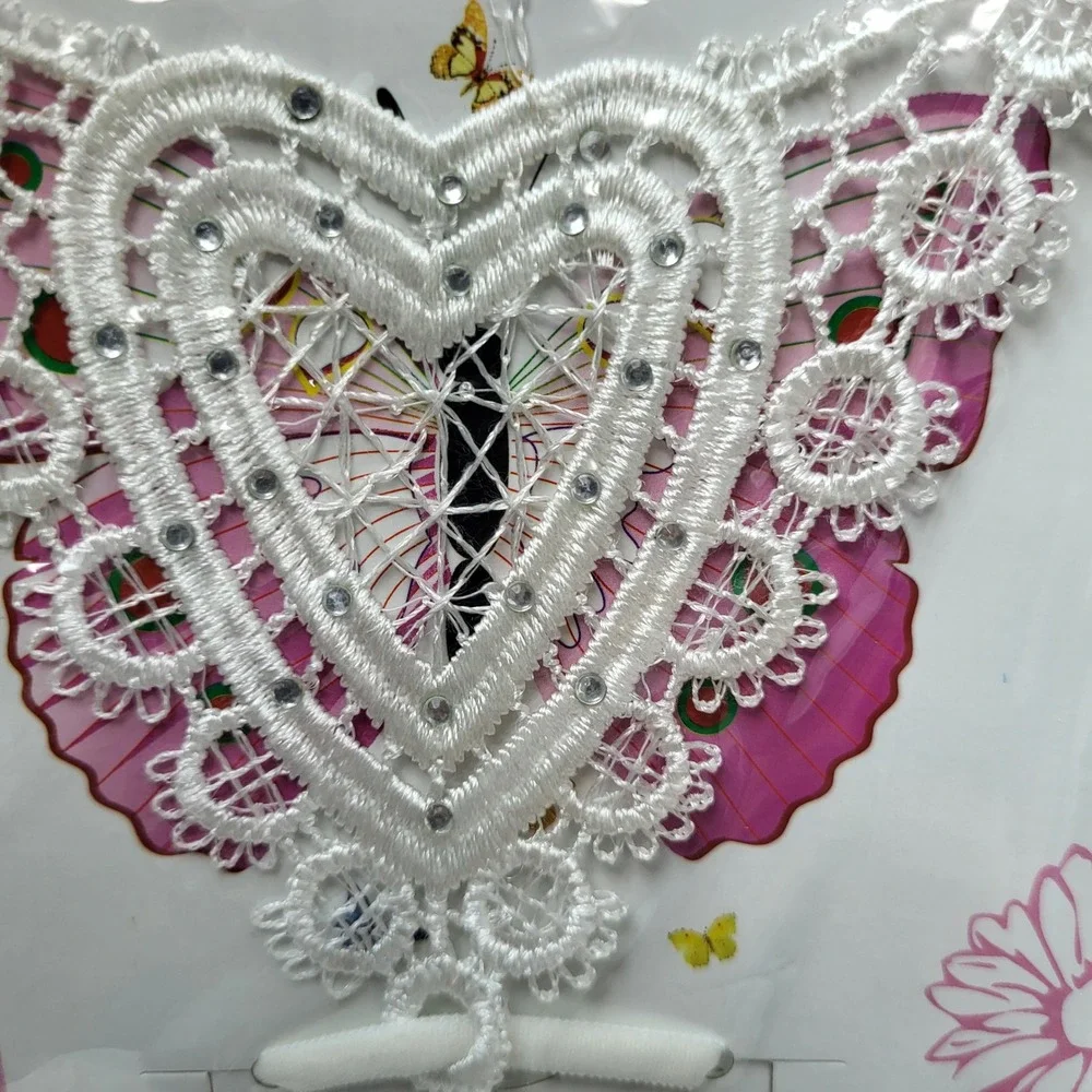 Fashion Bra Strap Replacement White Heart Lace Rhinestone Applique Embellishment