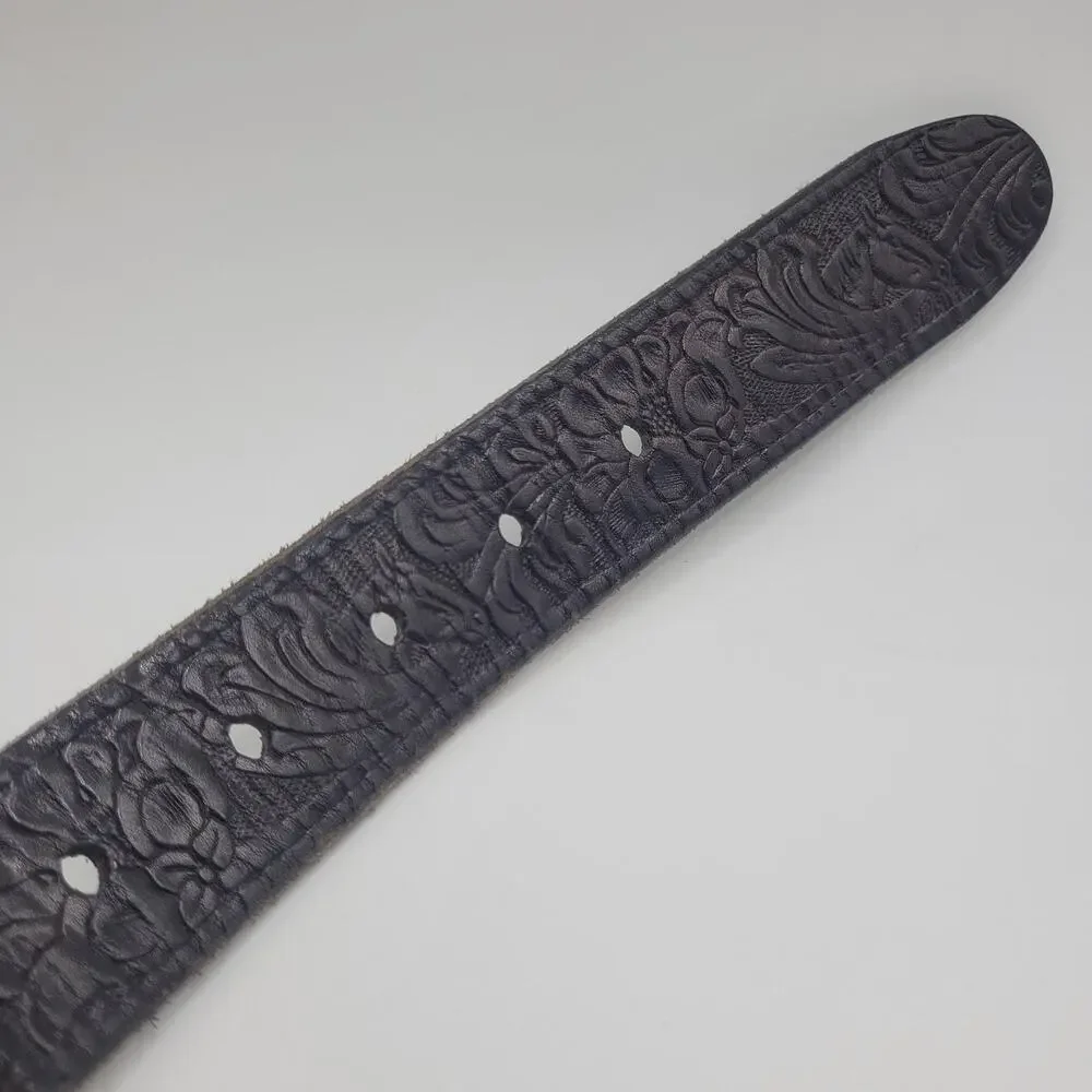 Vintage Liz Claiborne Belt XL Black Leather Tooled‎ Western Floral Cowgirl Boho