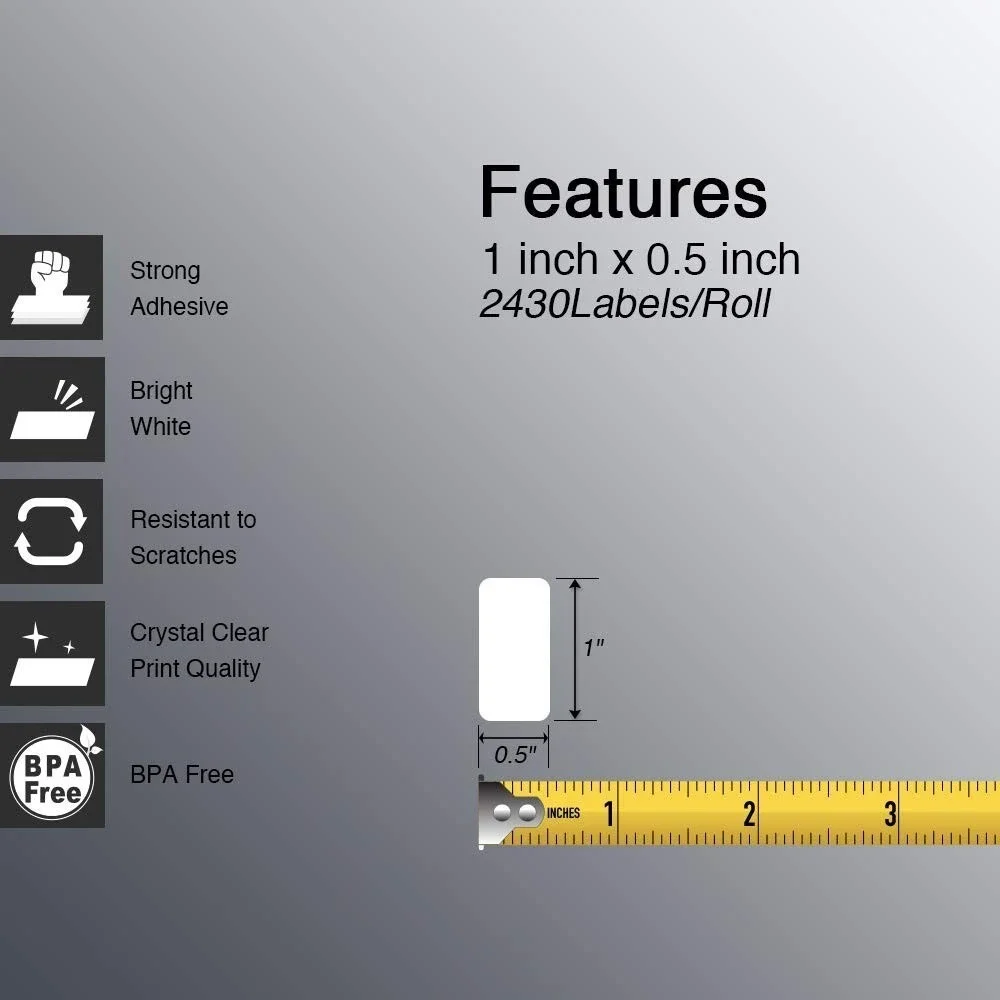 BETCKEY 1in x 0.5in Thermal Labels 2430ct Roll New Compatible Zebra Rollo Printe