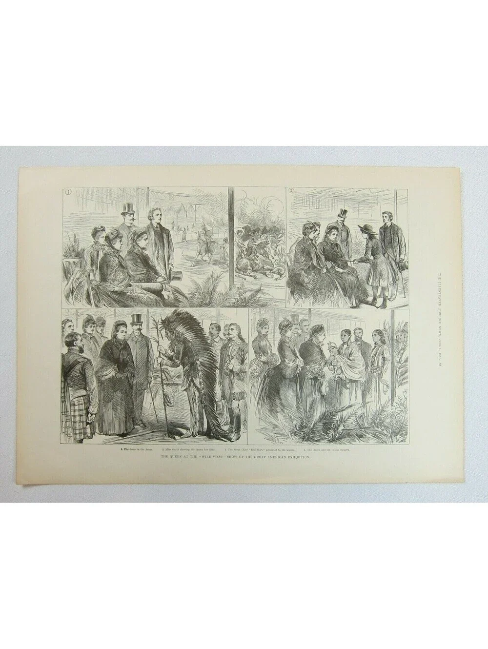 Antique 1887 Print Queen Wild West Show Great American Exhibition Indian Chief