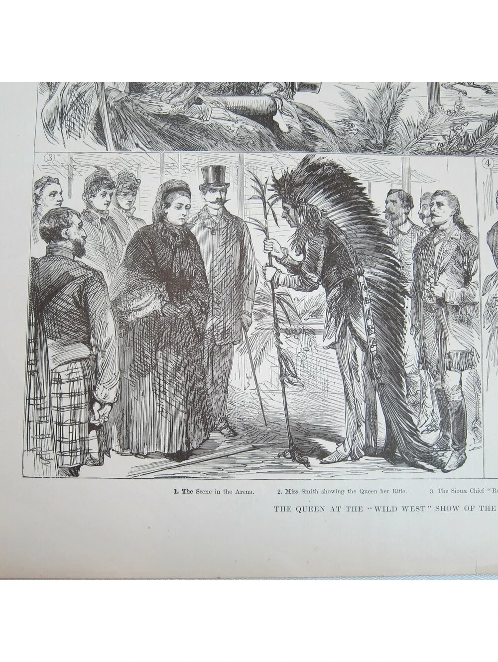 Antique 1887 Print Queen Wild West Show Great American Exhibition Indian Chief