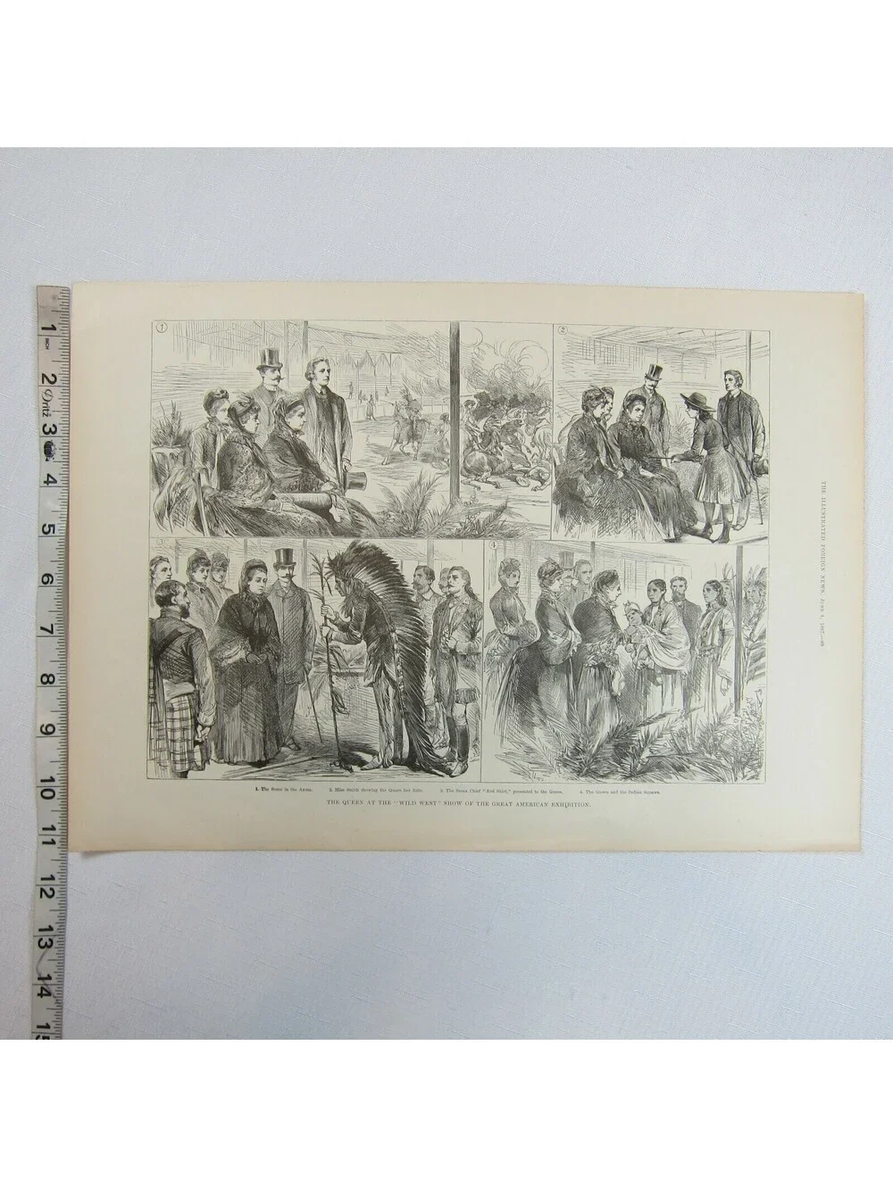 Antique 1887 Print Queen Wild West Show Great American Exhibition Indian Chief