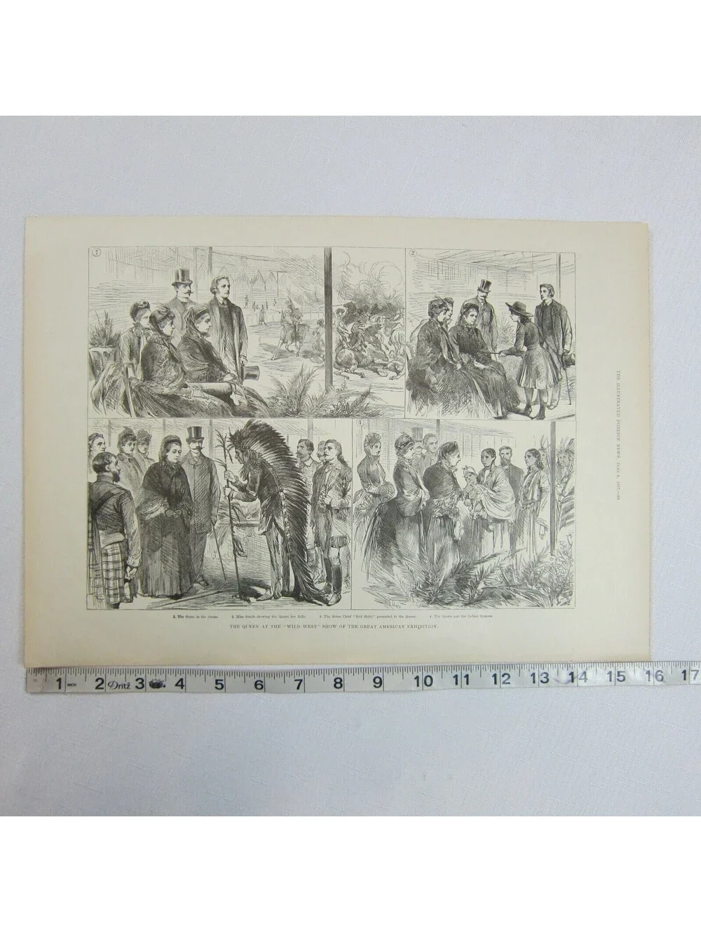Antique 1887 Print Queen Wild West Show Great American Exhibition Indian Chief