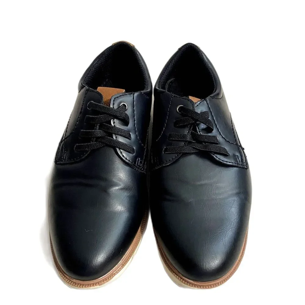 Max + Jake Lil Oscar Boys Black Lace Up Dress Shoes Faux Leather Oxfords Size 3M