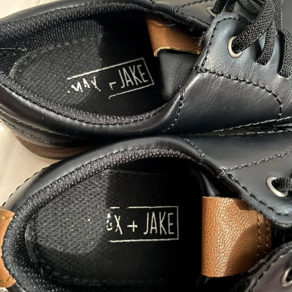 Max + Jake Lil Oscar Boys Black Lace Up Dress Shoes Faux Leather Oxfords Size 3M