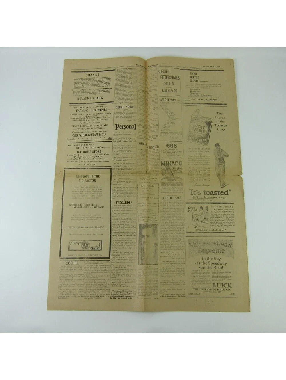 The Ansonian Newspaper Ansonia Darke County Ohio Thursday Apr 1928 Antique RARE