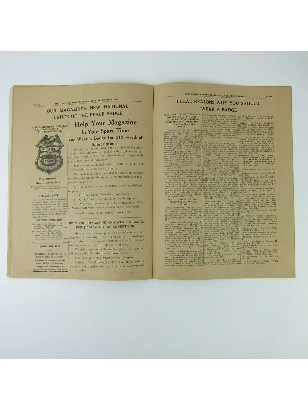 Justices Magistrates & Constables Magazine Ohio July - August 1922 Antique RARE