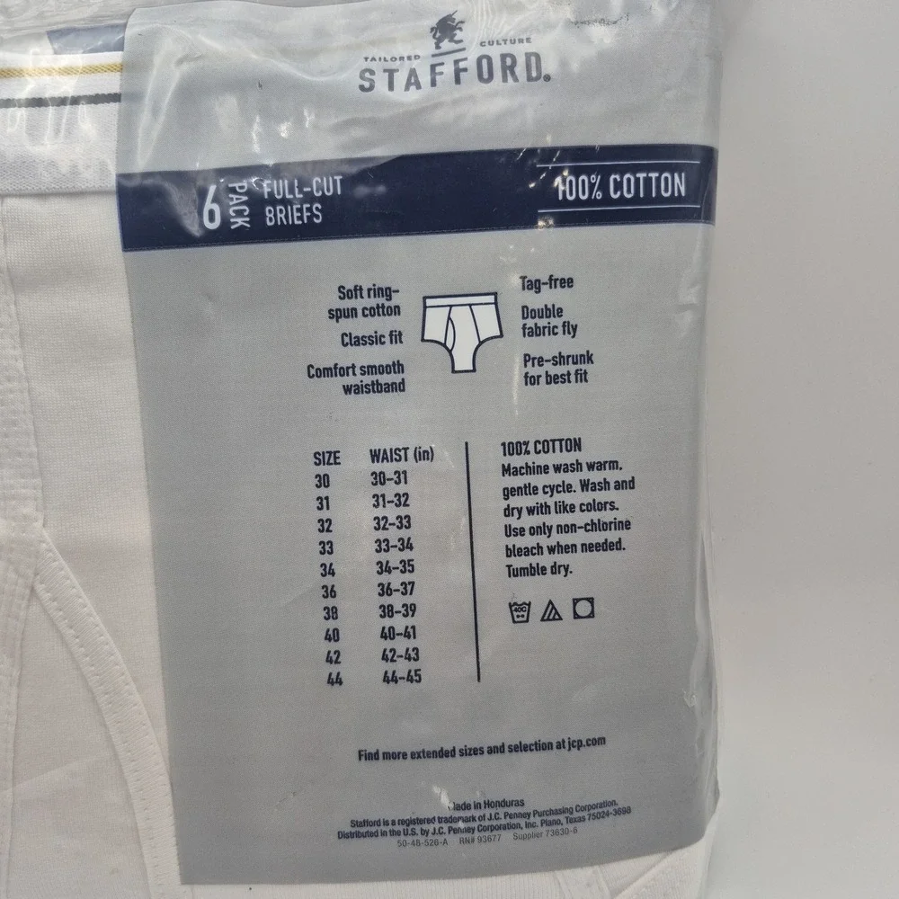 Stafford JCPenney Mens Size 36 Full-Cut Briefs 6 Pack White | New Old Stock